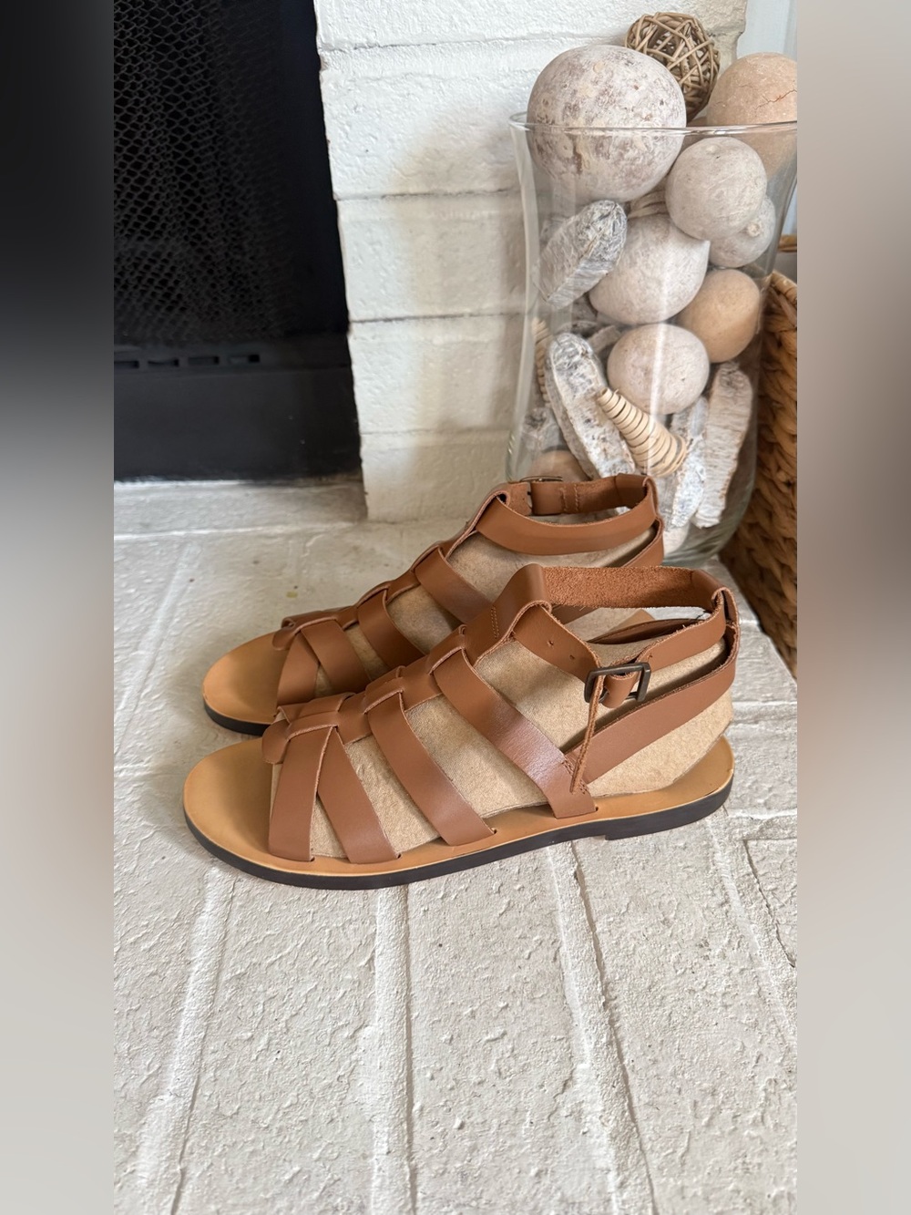 Zara Brown Genuine Leather Gladiator Fisherman Sandals EU 39 Fits 38 - Picture 3 of 9